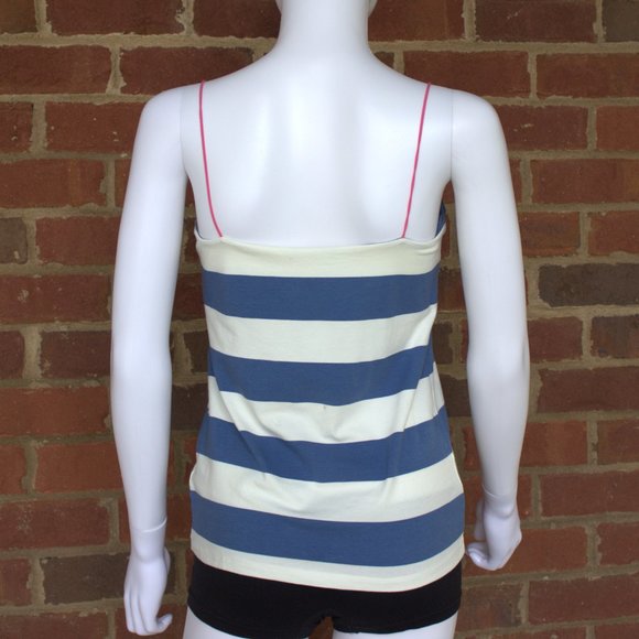 NEW | Joe Fresh | Blue & Whi Striped Cami | Built-in Bra | Hot Pink Straps | S/P - Picture 5 of 8